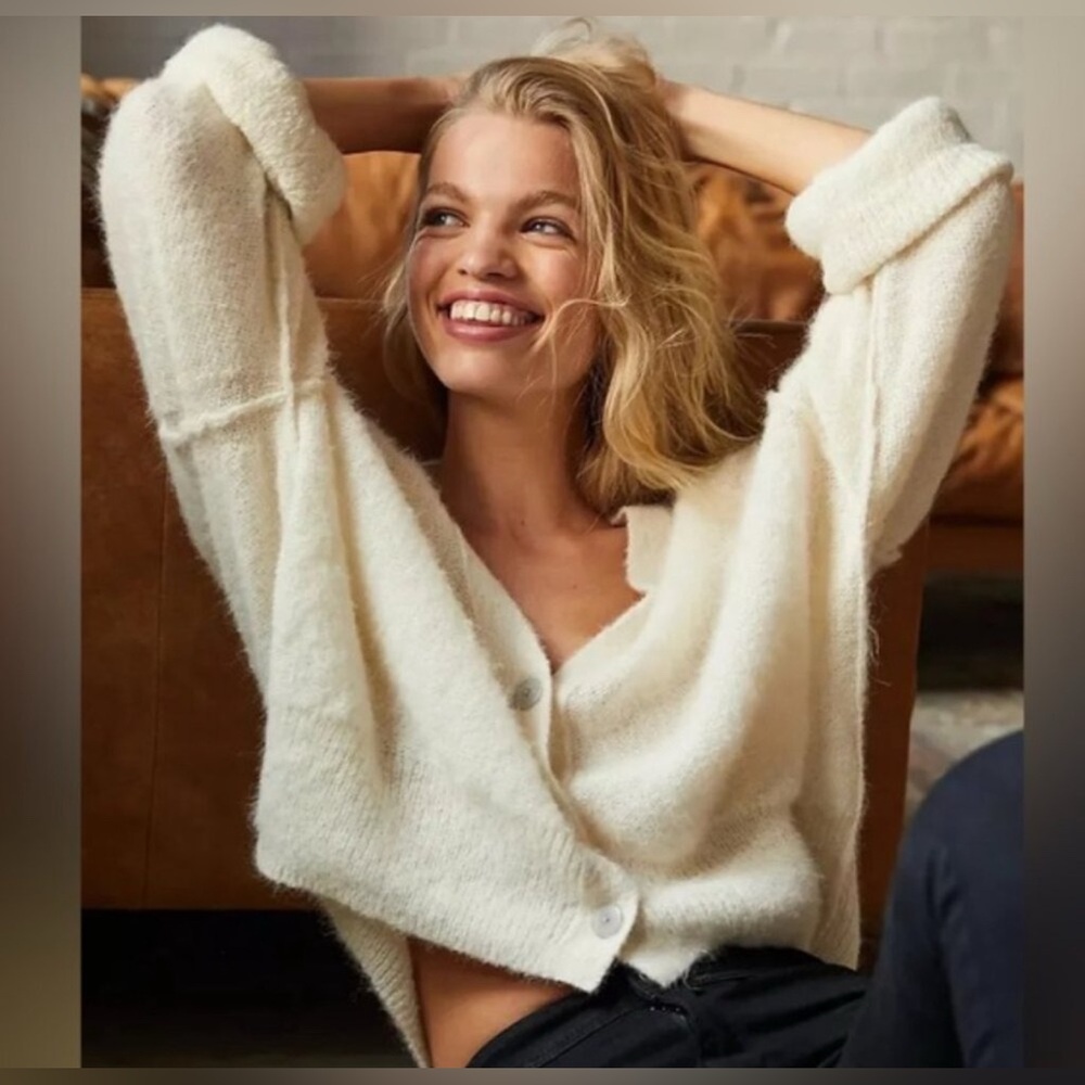 Free People Eclair Cardi Cardigan Ivory Alpaca Wool Small